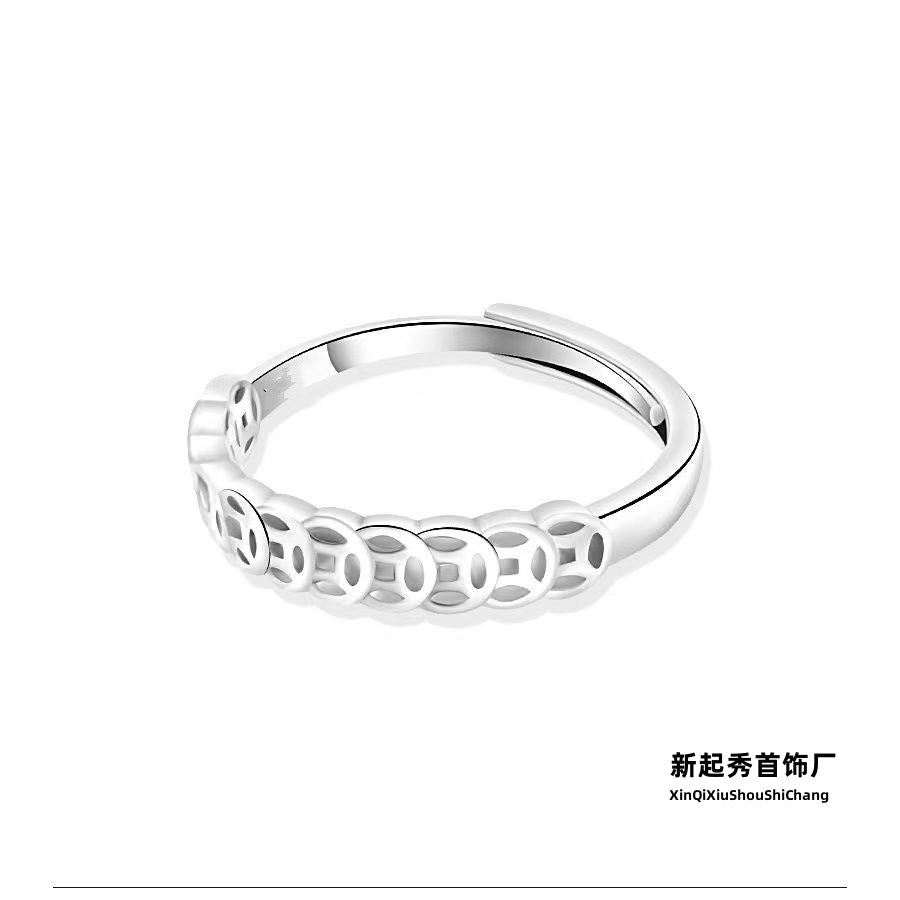 Vintage Coin Open Unisex Ring, Adjustable Lucky Charm Statement Band