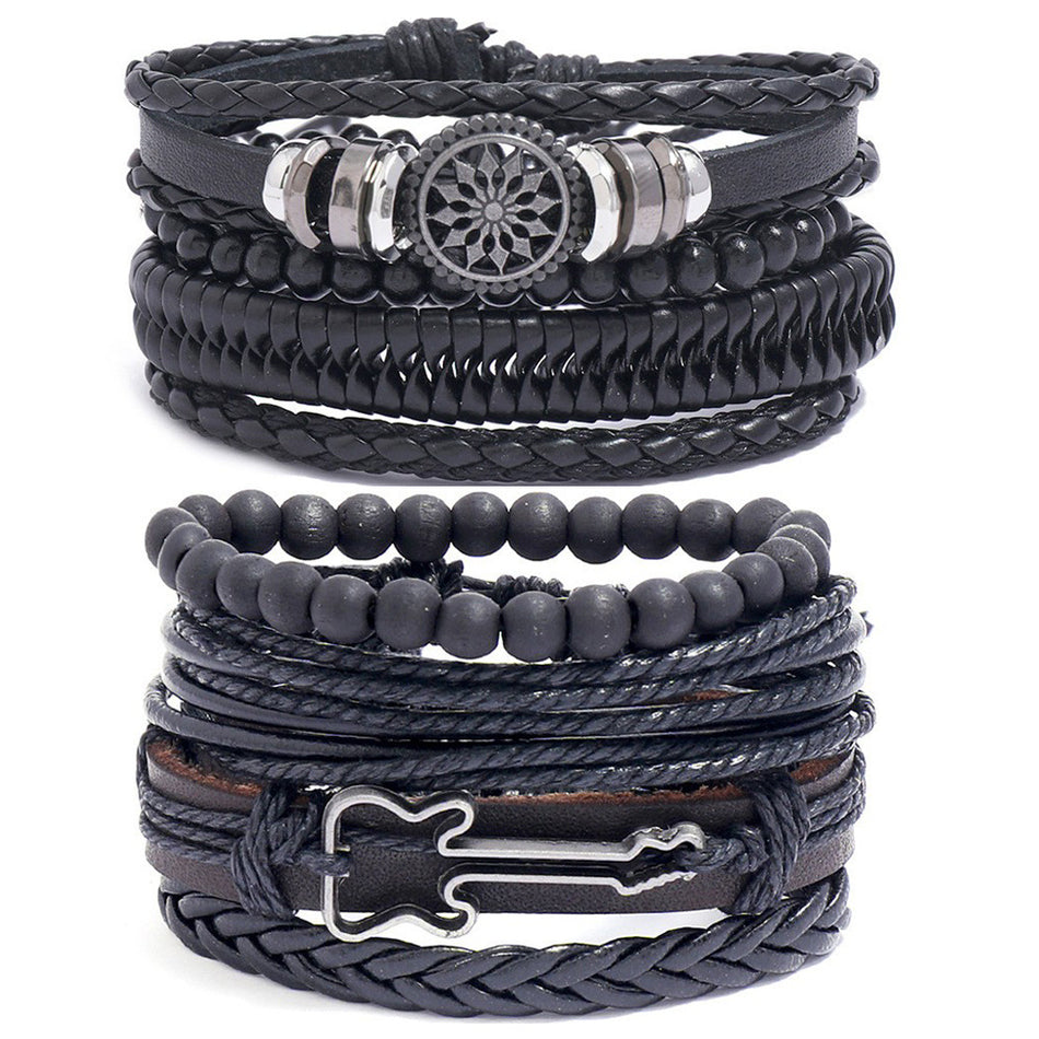 Guitar-Inspired Multi-Layer Leather Bracelet Set for Men