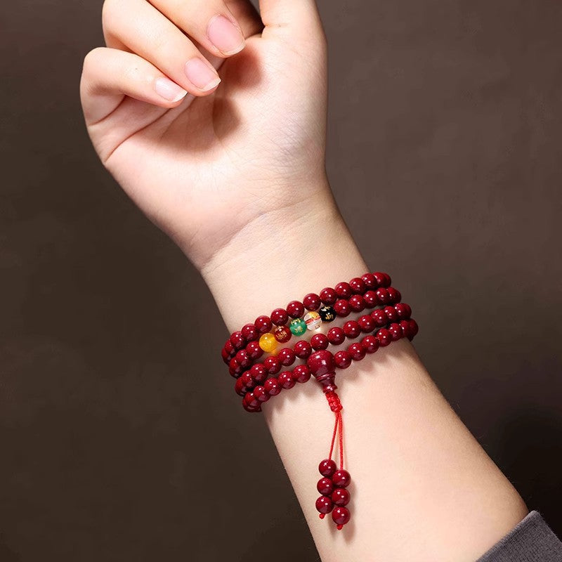 Purple Gold Sand-Inspired Beaded Bracelet with Five-Way Wealth Charm