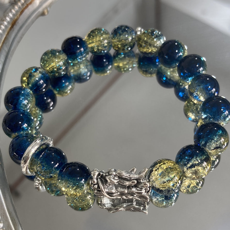 Chinese-Inspired Dragon Design Glaze Beaded Bracelet for Men & Women