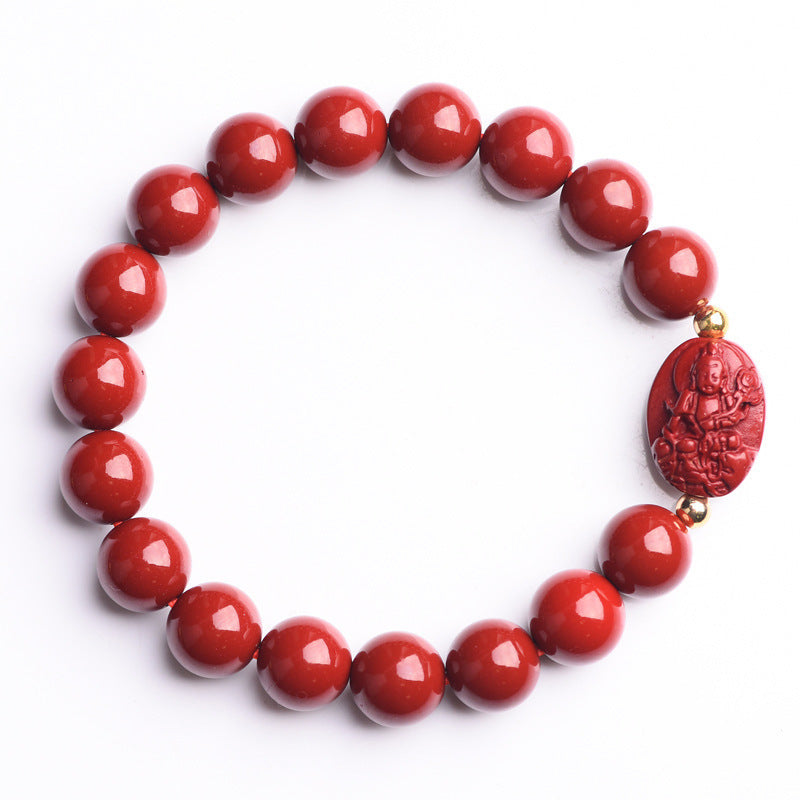 Zodiac-Inspired Cinnabar Beaded Unisex Bracelet with Guardian Charm