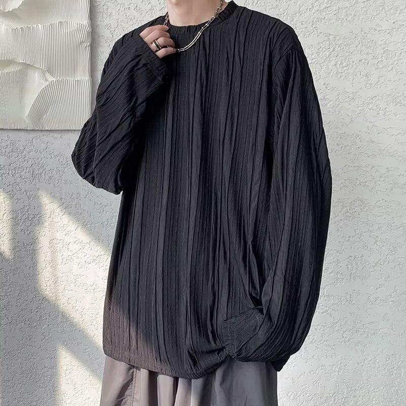 Boys' Brown Textured Pleated Long-Sleeve Layering Shirt
