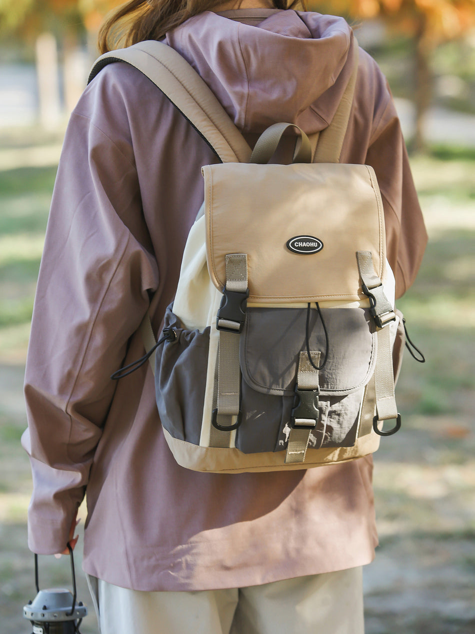 Unisex Nylon Color-Blocking Backpack, Lightweight Outdoor Mountaineering