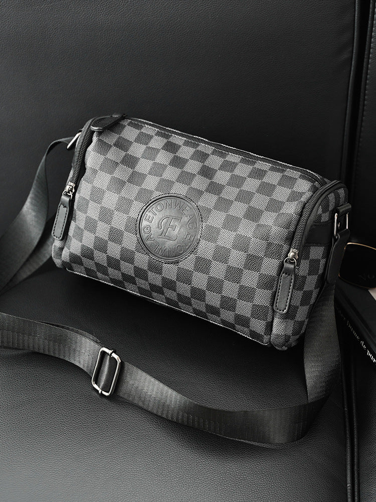 Eaton Wig Men's PU Plaid Crossbody Bag, Small Square Trendy