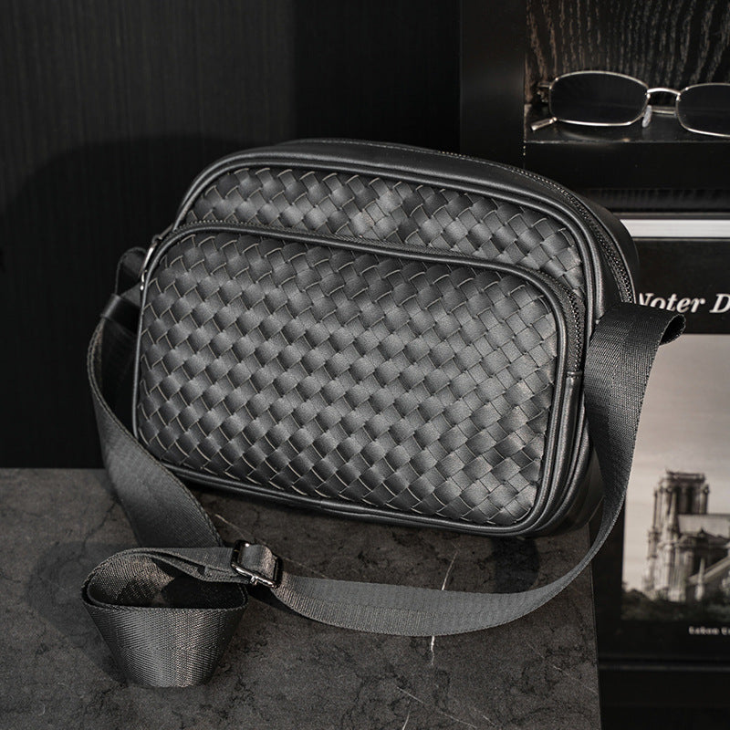 Eaton Wig Men's Hand-Woven PU Crossbody Bag, Korean Style