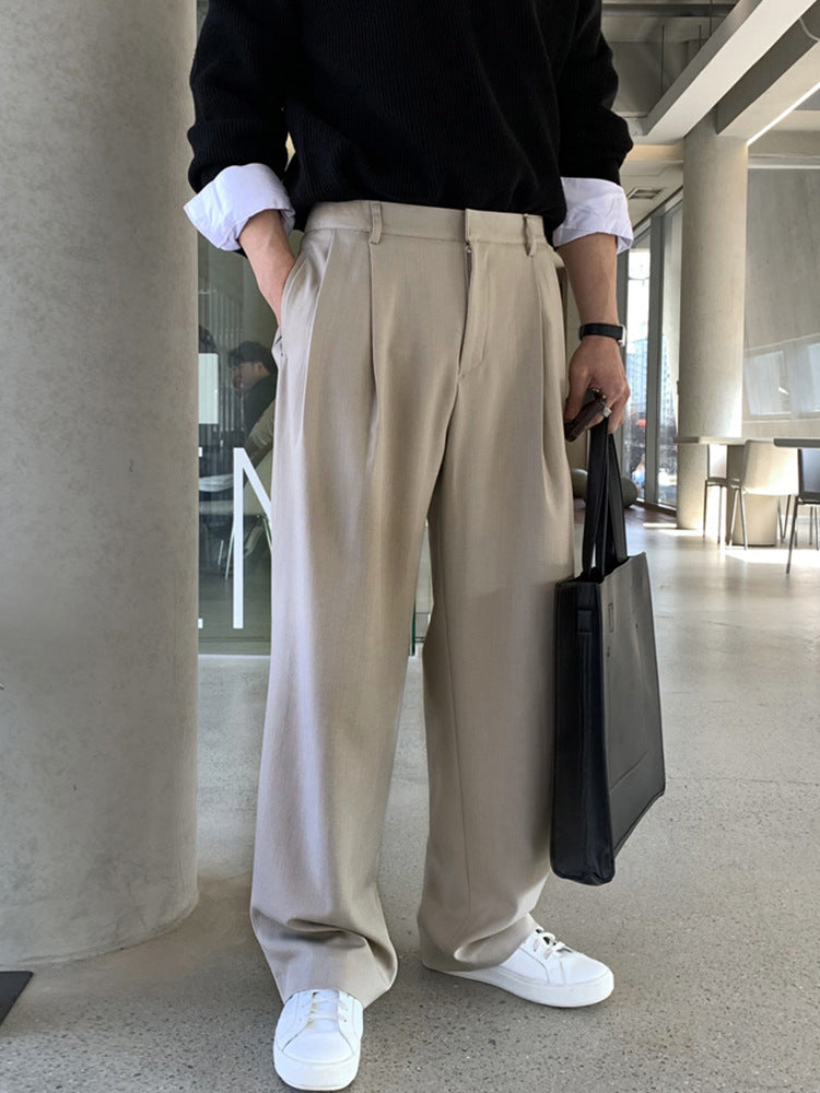 Asclo&Qiao Men's Drapey Pleated Trousers, Korean High Street