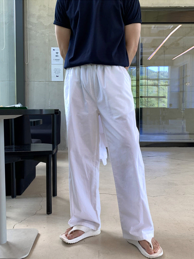 Asclo&Qiao White Linen Pants, Korean Style Drapey Straight