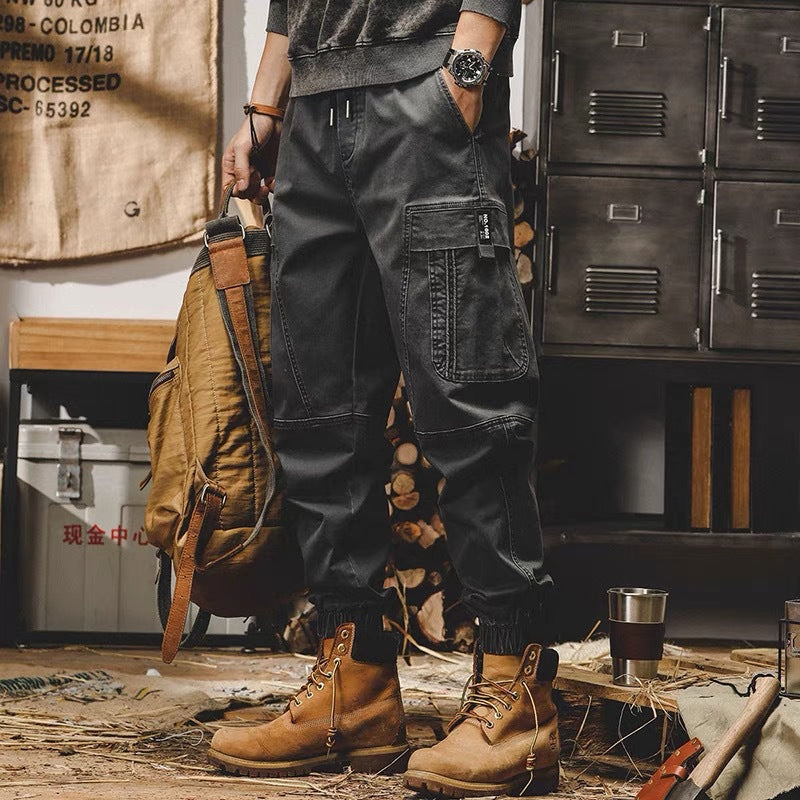 Tao Xiaobei Men's Heavy Vintage Work Pants, Wide-Leg Cropped