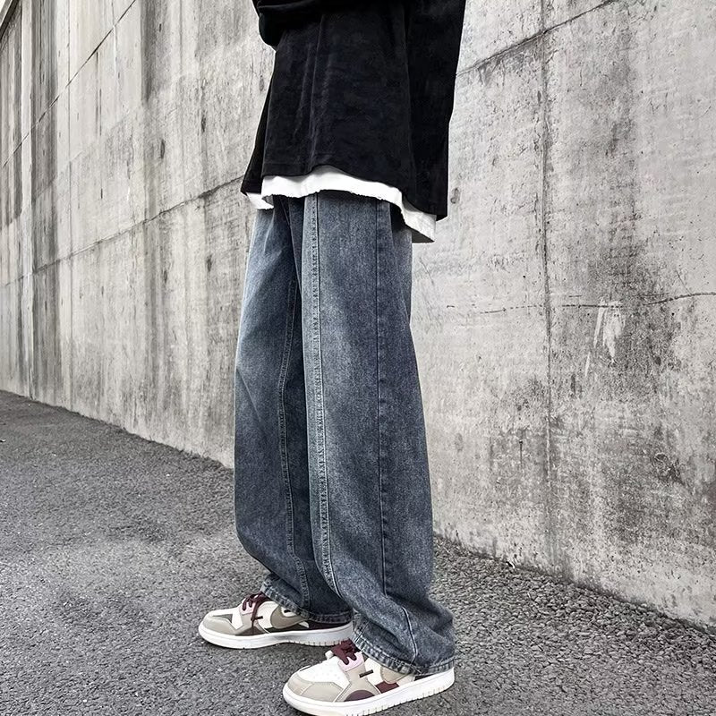 Unisex American Hip-Hop Distressed Wide-Leg Denim Jeans