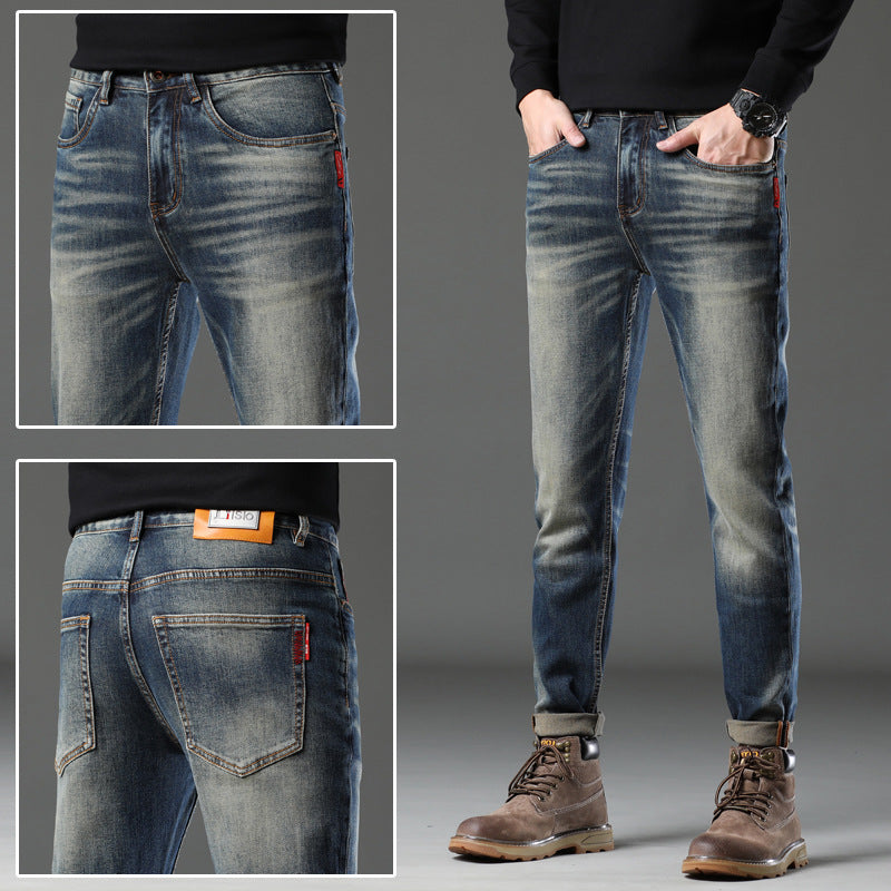 Dinictis Nostalgic Blue Slim Straight Jeans, Retro Wash
