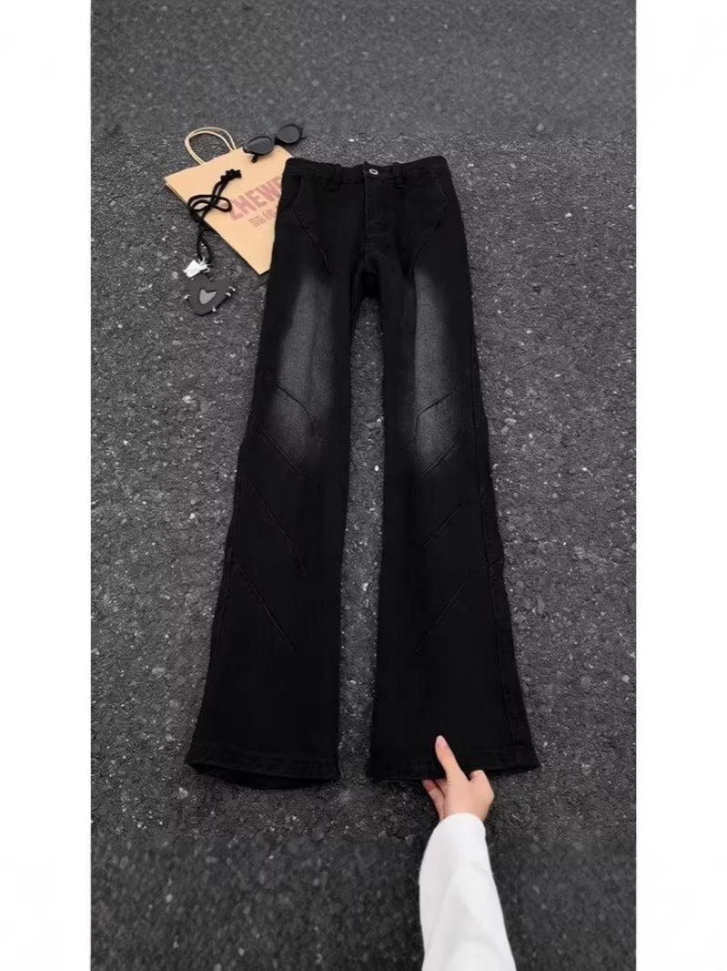 Chaolehui Men's Black Flared Jeans, American High Street