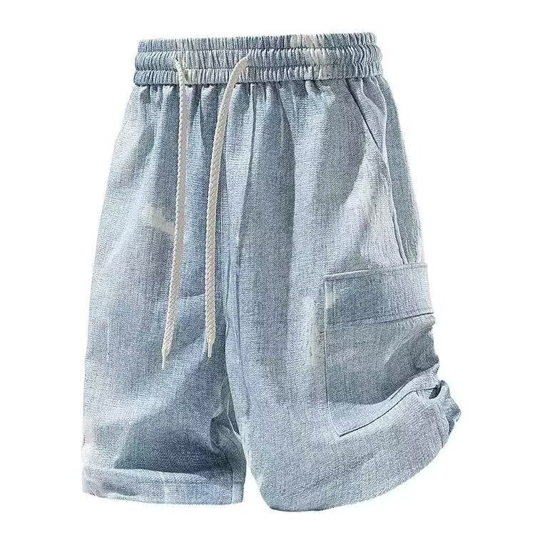 Unisex Tie-Dye Denim Shorts, Loose Wide-Leg Plus Size