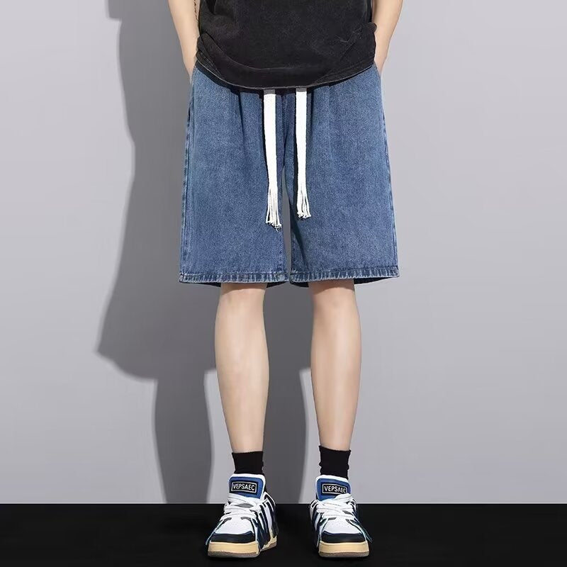 Taoshangpai Men's High Street Denim Shorts, Loose Straight