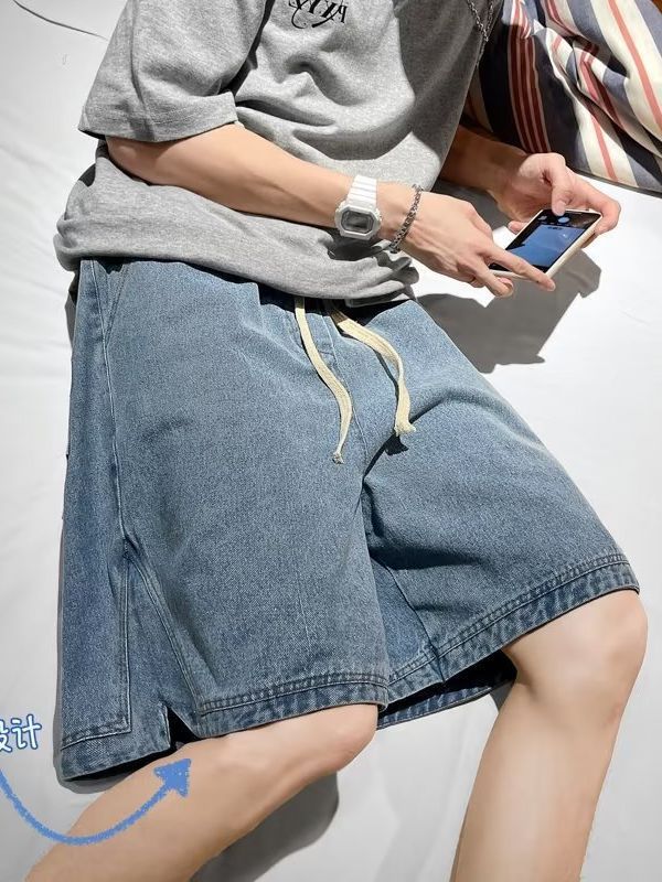 Tao Shang Pai Men's Loose Denim Shorts, Retro Instagram Style