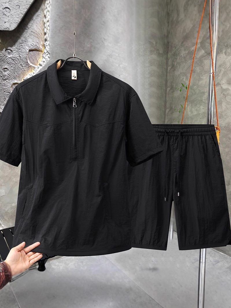 Extra Large Size Men's Ice Silk Short-Sleeved T-Shirt and Shorts Two-Piece Suit