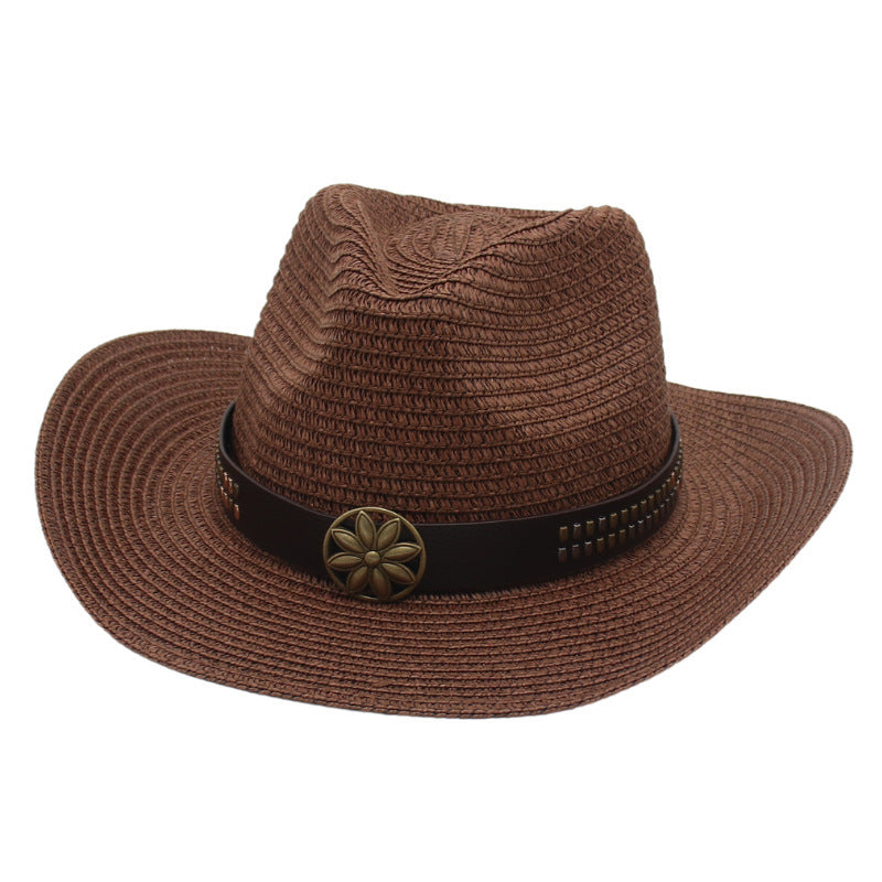 Unisex Western Straw Cowboy Hat with Curved Brim