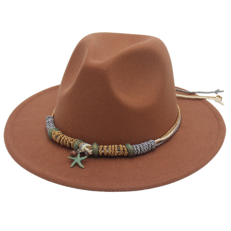 Unisex Retro Jazz Topper Hat with Six-Pointed Star & Chain