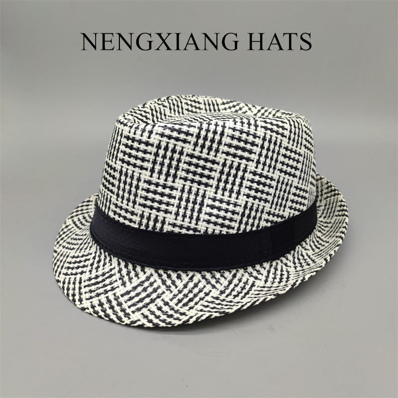 Unisex British Retro Plaid Straw Jazz Panama Hat