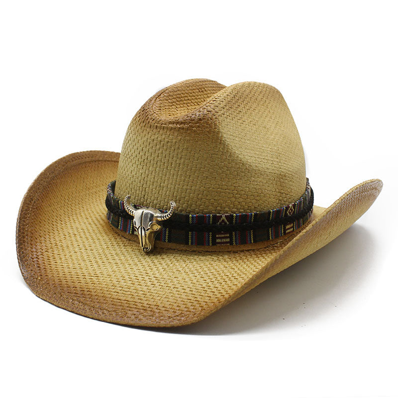 Unisex Bohemian Rolled-Brim Straw Cowboy Sun Hat