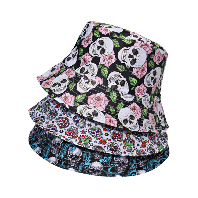 Reversible Skull Printed Flat-Top Fisherman Hat