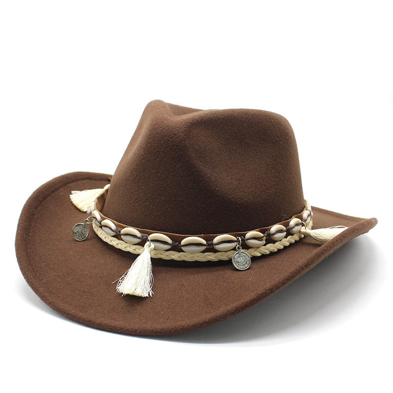 Unisex Western Woolen Felt Fedora Top Hat with Chain & Bow