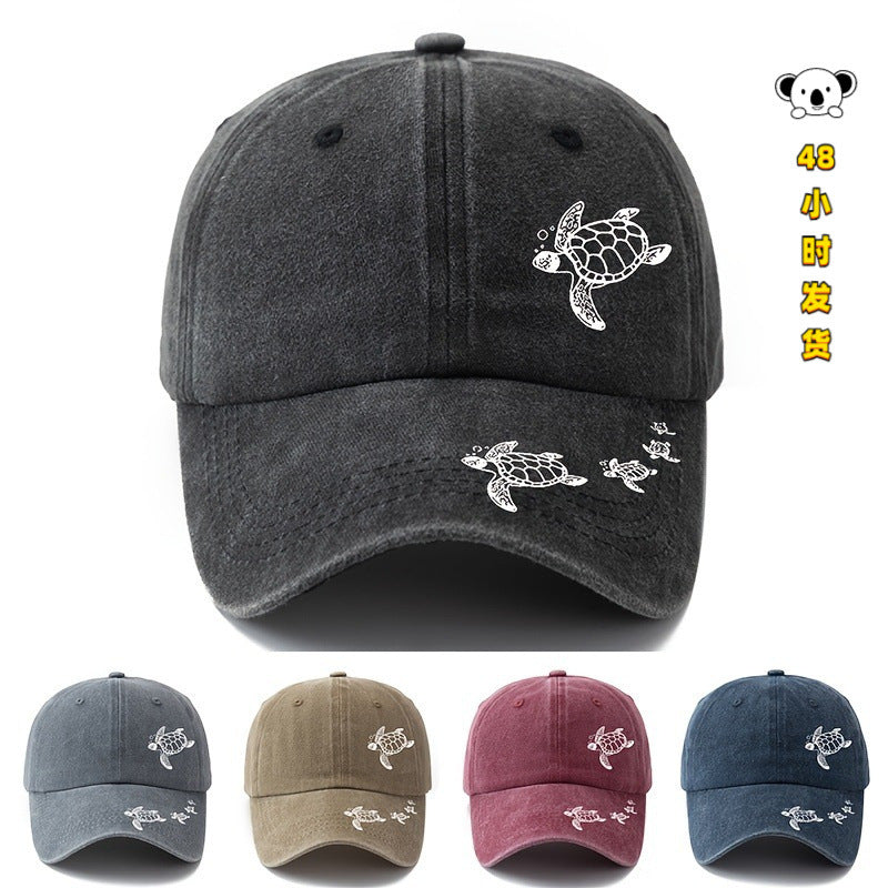 Tortoise Print Flat Top Wide Brim Baseball Hat