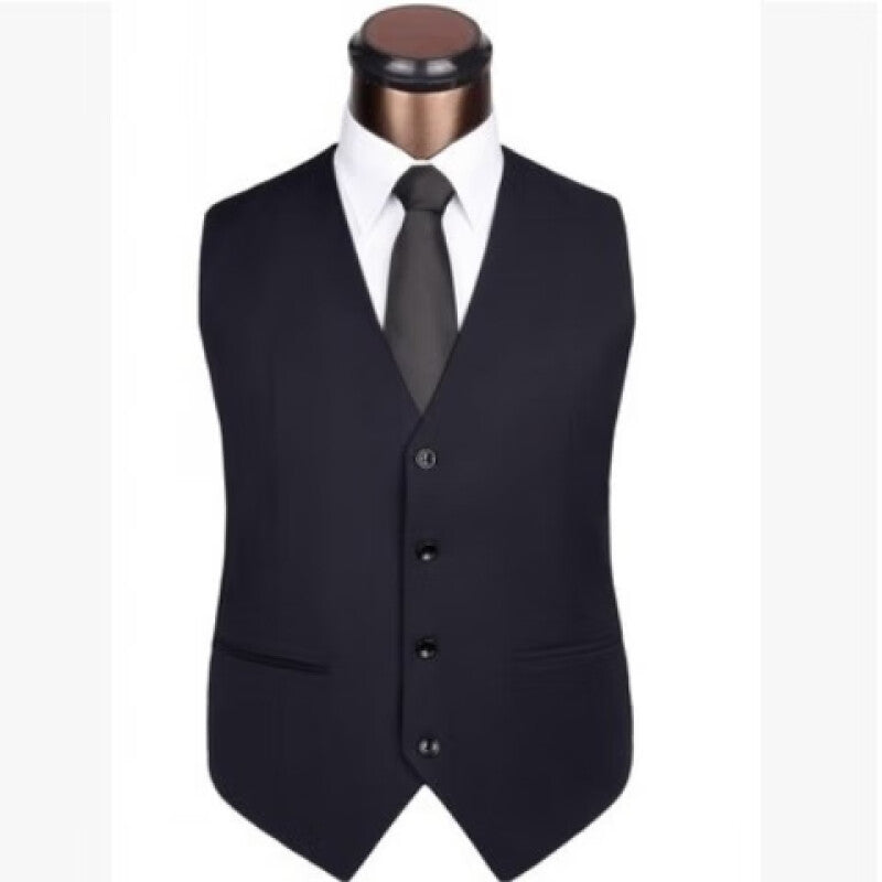 Qian Hong Men's Slim Collarless Non-Iron Business Casual Suit Vest