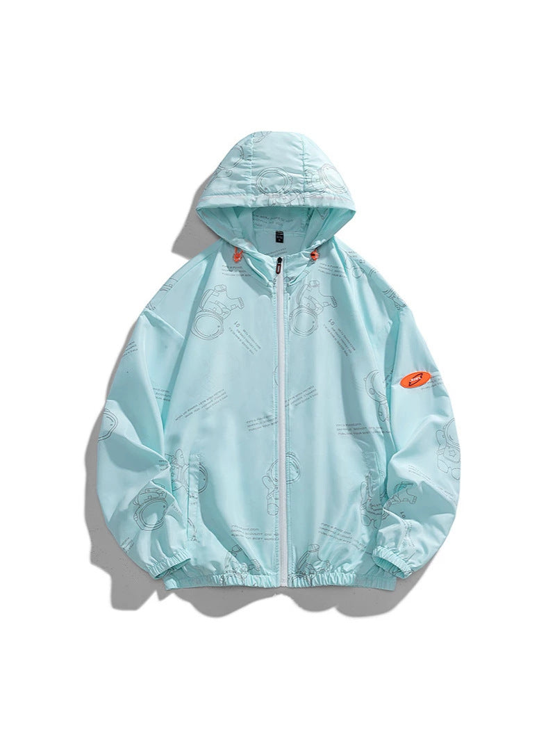 Unisex Loose Hooded UPF 50 Thin Jacquard Sun Protection Jacket