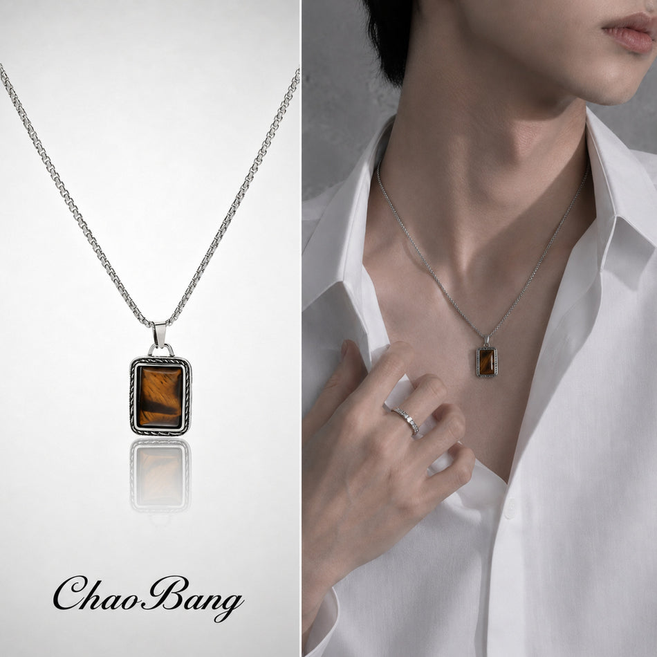 Amber Titanium Steel Necklace Unisex Light Luxury Jewelry Accessory