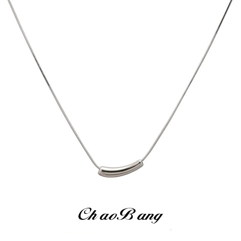 Small Eggplant Titanium Steel Necklace with Snake Bone Chain