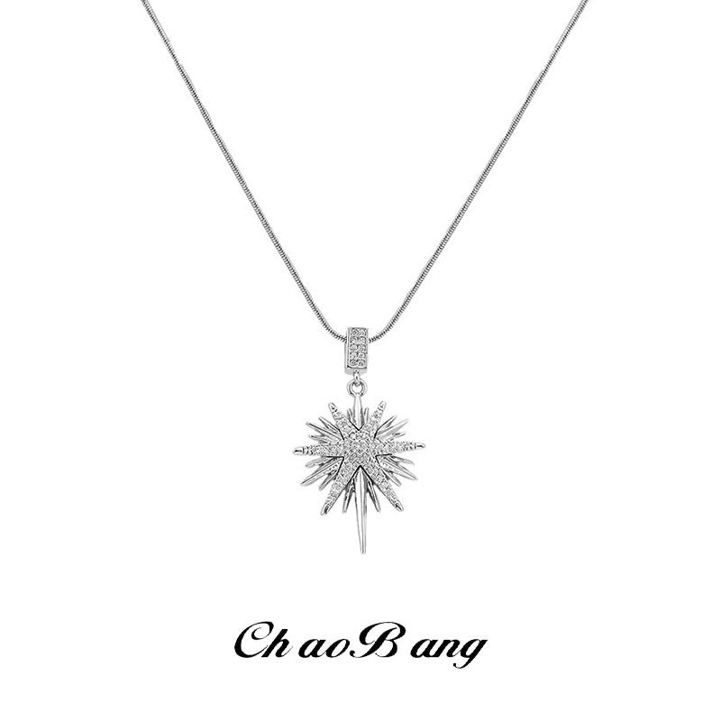 Eight-Pointed Star Zircon Pendant Necklace with Titanium Steel Chain