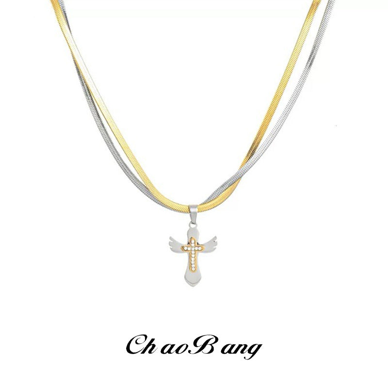 Redemption Cross Snake Bone Titanium Steel Necklace Unisex Jewelry