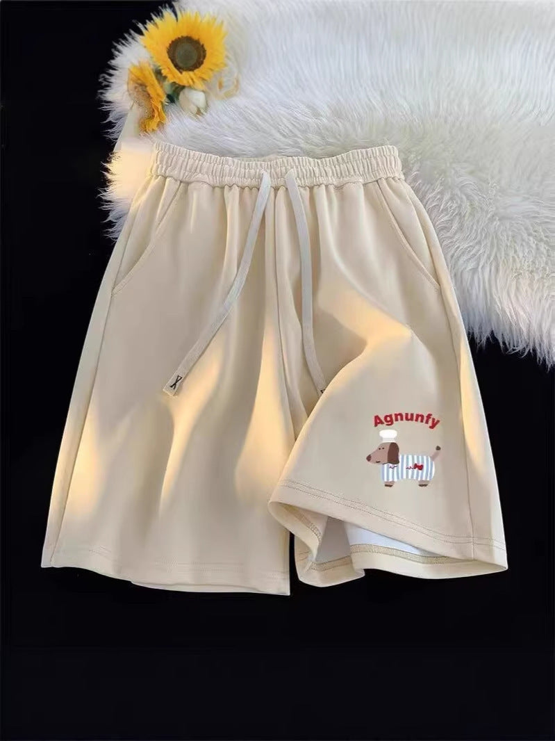 Unisex Solid Loose Poly Cartoon Sports Shorts