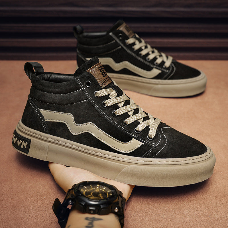 Solid-Color Thick-Soled Mid-Top Casual Shoes for Men