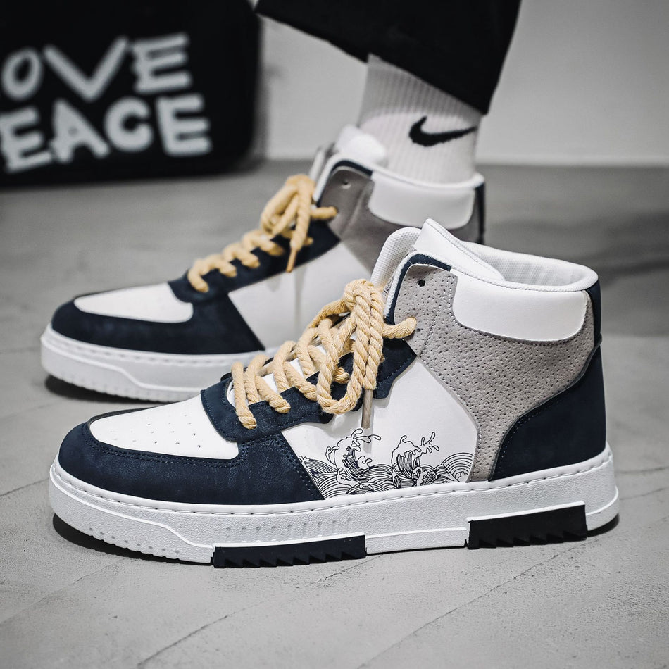 Breathable High-Top Lace-Up Casual Sneakers for Men