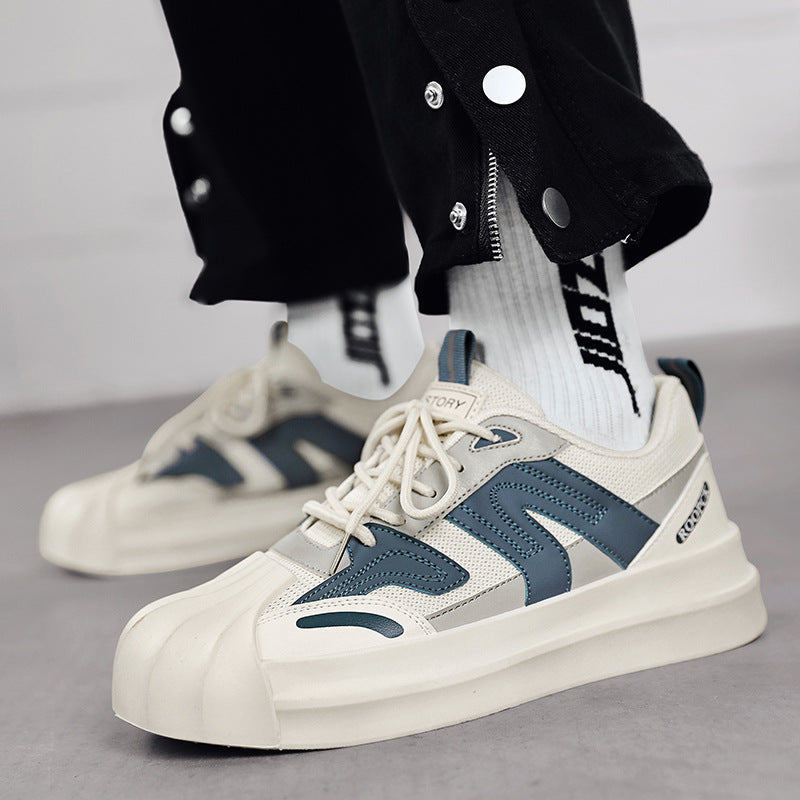 Color-Matching Platform Lace-Up Casual Shoes for Men