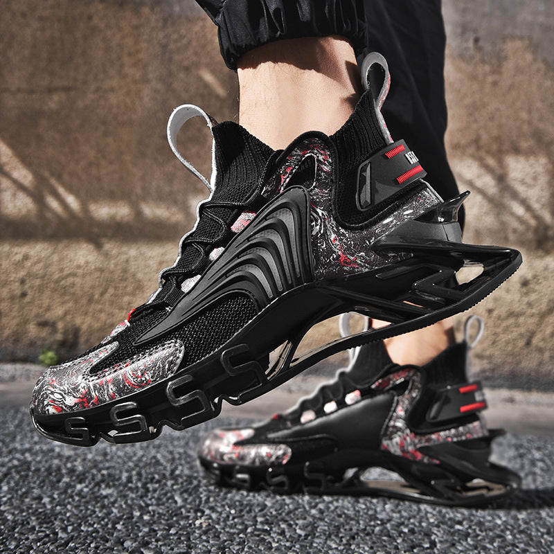 Color-Matching Lace-Up Sock Sneakers for Men