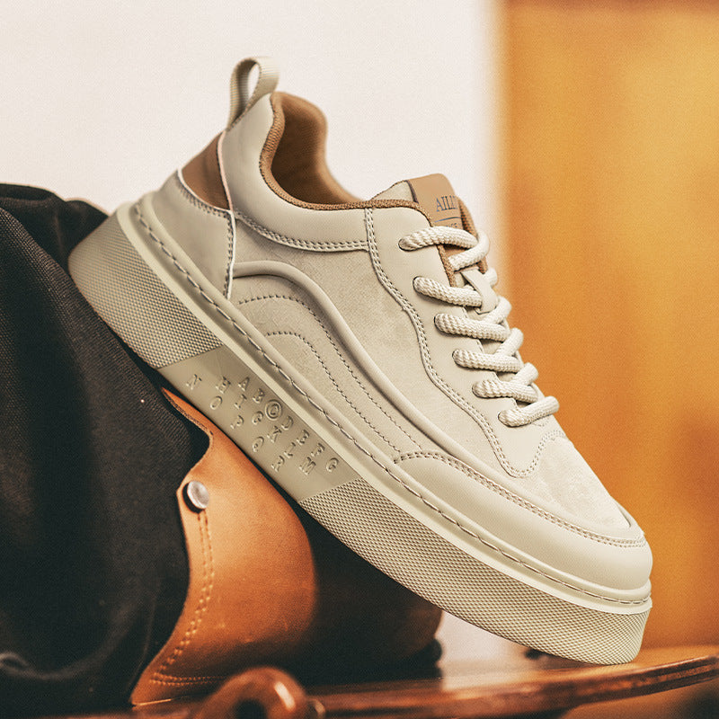 Solid-Color Platform Lace-Up Low-Top Shoes for Men