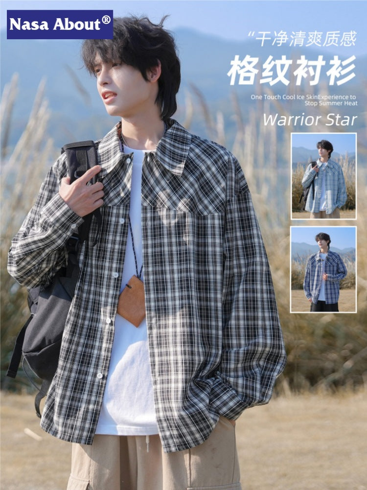 Retro Plaid Pure Cotton Men's Loose Casual Work Shirt Jacket