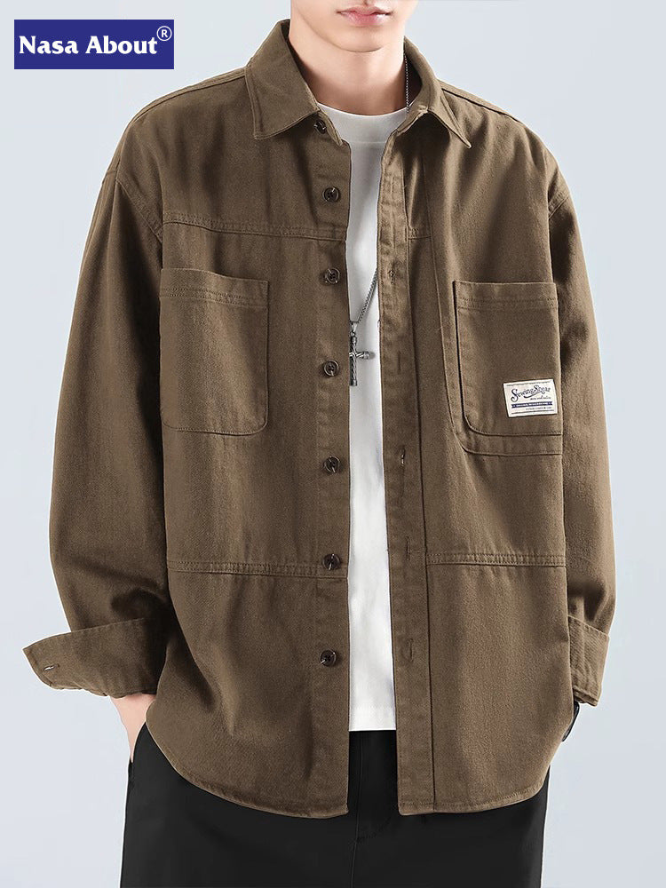 American Retro Workwear Fleece Shirt Jacket for Men