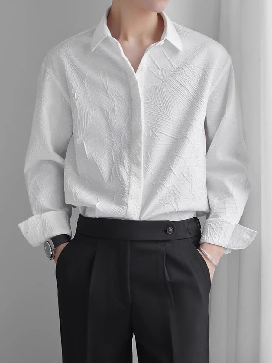 French-Inspired Jacquard Shirt Jacket for Men, Loose Casual Fit