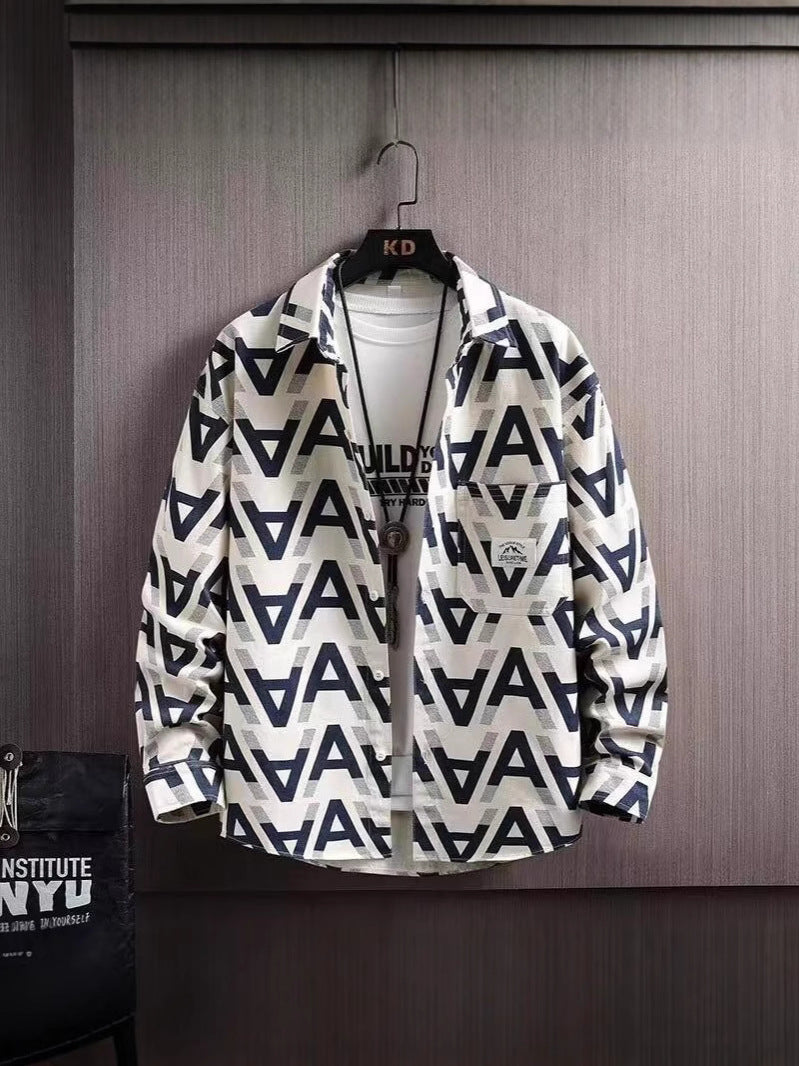 Boys' Letter Print Loose Long-Sleeve Casual Shirt Jacket
