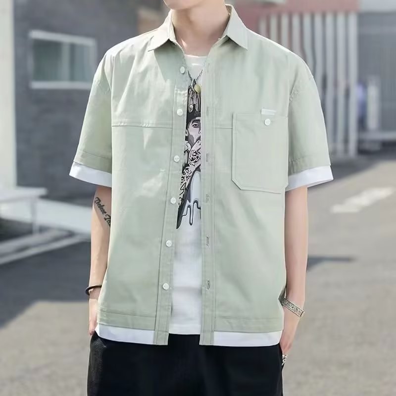 Boys' Korean Style Solid Color Short-Sleeve Shirt