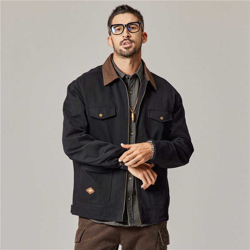 Heavy Washed Retro Men's Coach Jacket for Spring Autumn