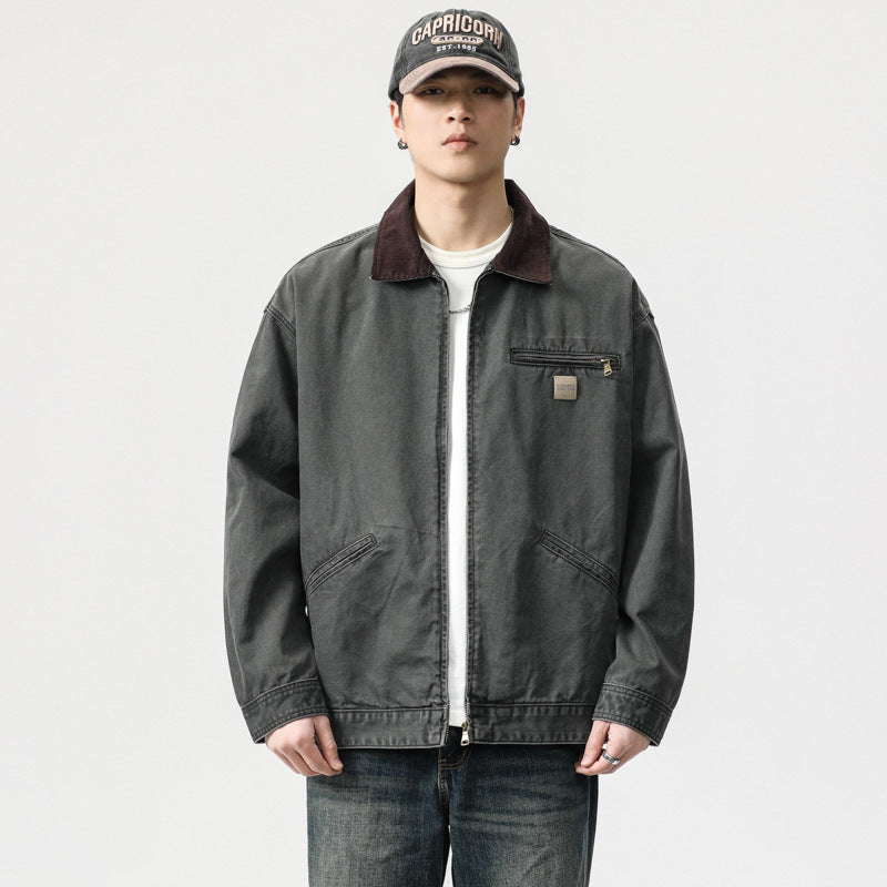 American Retro Canvas Hunting Jacket with Contrast Lapel