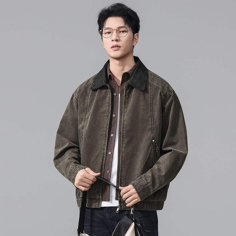 Heavyweight Cotton Washed Patchwork Work Jacket for Men