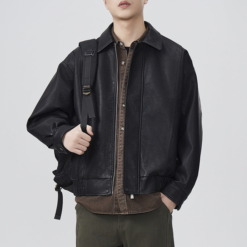 Heavyweight Vintage PU Leather Jacket for Men