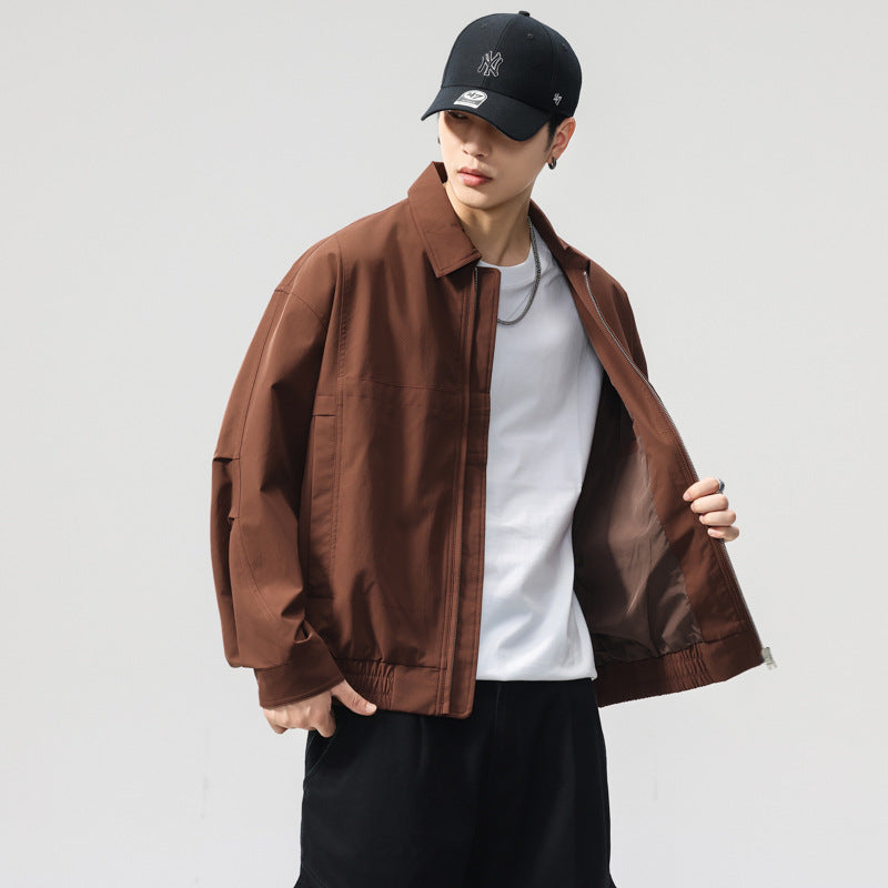 American Retro Loose Coach Jacket with Turn-Down Collar