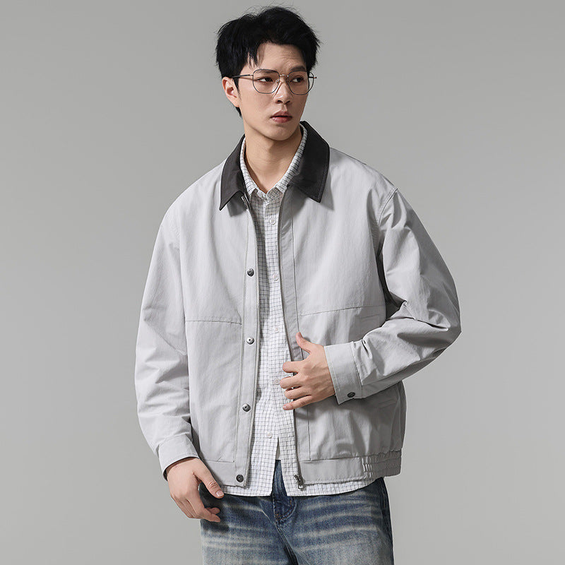 Retro Color-Block Lapel Work Jacket for Men