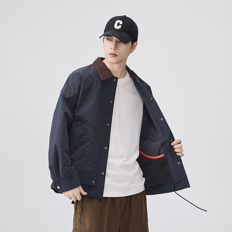 American Retro Loose Lapel Workwear Jacket for Men